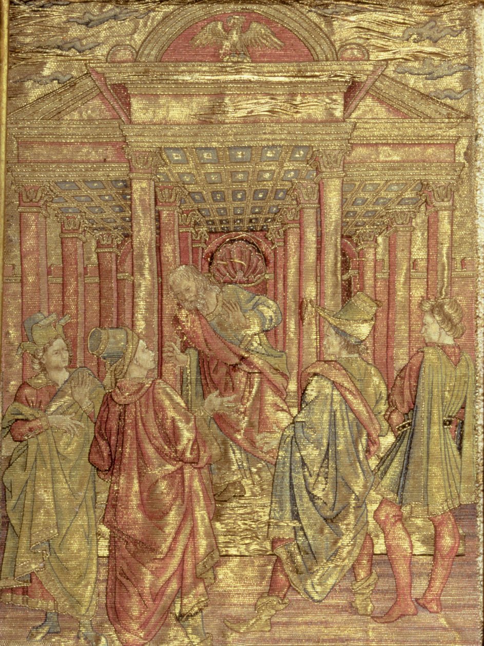 Zacarías dejando el templo, tapiz que representa escenas de la vida de San Juan Bautista de Antonio Pollaiuolo