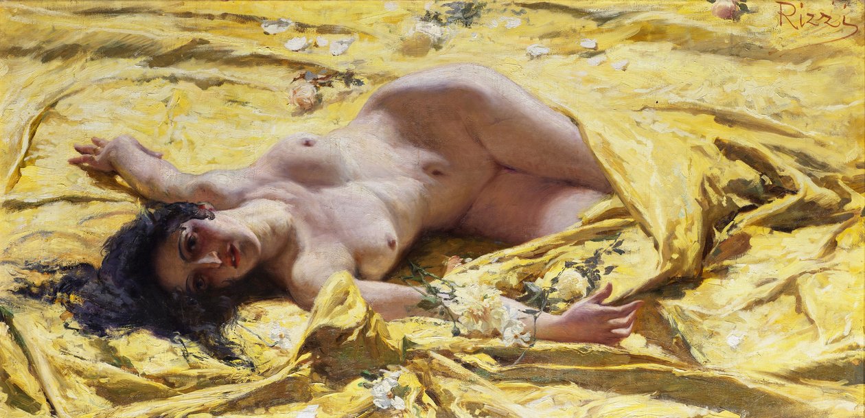 Desnudo sobre sábanas amarillas de Antonio Rizzi