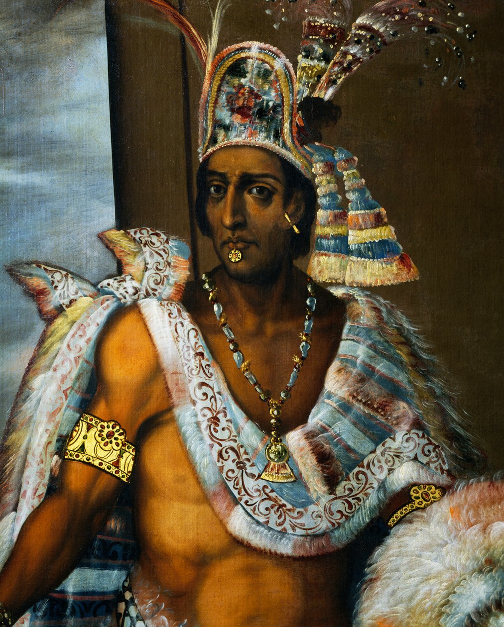 Retrato de Moctezuma II Tecnochtitlan (circa 1466-1520), último rey de los aztecas de Antonio Rodríguez