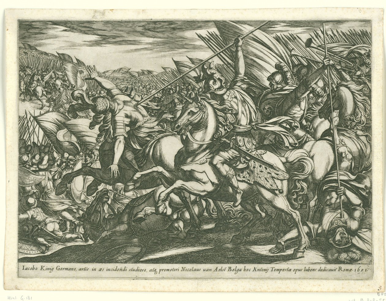 Ataque de caballería con dos hombres atravesados ​​por lanzas Escenas de batalla (serie 3) (título de la serie) de Antonio Tempesta