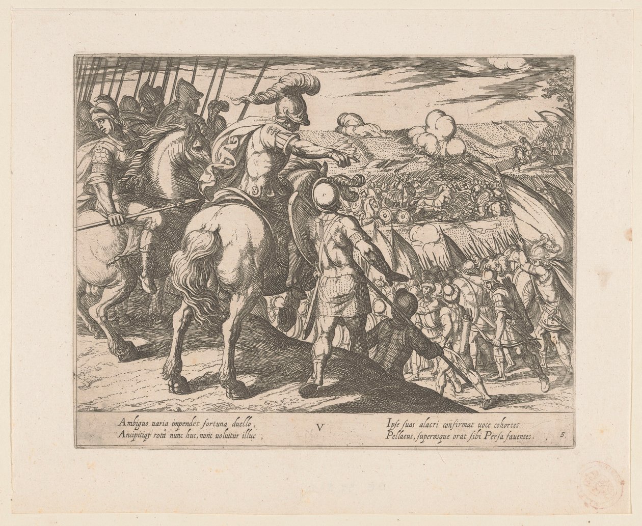 Alejandro Magno lidera una pelea Las hazañas de Alejandro Magno (título de la serie) Alexandri magni praecipvae res gestae (título de la serie) de Antonio Tempesta