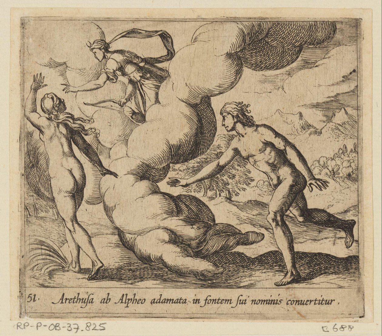 Arethusa wordt achtervolgd puerta Alpheus Aretusa, enamorada de Alfeo, se convierte en la fuente de su nombre (título sobre objeto) Metamorphoseon o transformaciones (título de la serie) Metamorfosen van Ovidius (título de la serie) de Antonio Tempesta