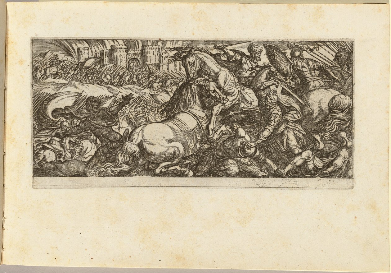 Escena de batalla con dos caballos atacándose de Antonio Tempesta