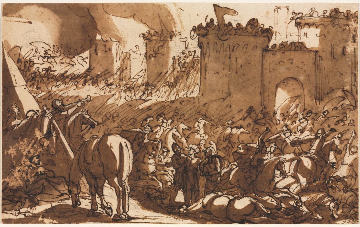 Escena de batalla con un fuerte, primer tercio del siglo XVII de Antonio Tempesta