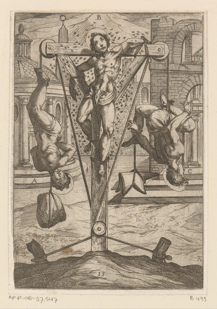 Exposición a insectos y ahorcamientos Torturas sufridas por los mártires cristianos (título de la serie) Varia tormentorum et supplicioru rawlium (...) (título de la serie) de Antonio Tempesta