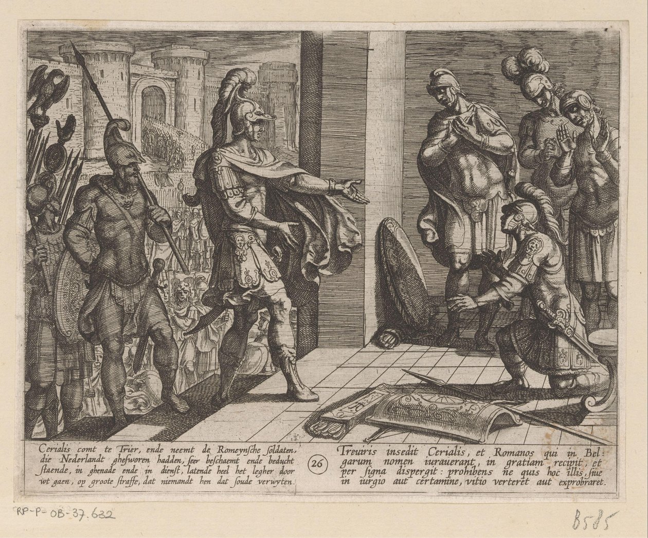 Cerialis perdona a los soldados romanos que ayudaron a Julius Civilis Las guerras de Batavia contra los romanos (título de la serie) Batavorum cum Romanis Bellum (título de la serie) de Antonio Tempesta