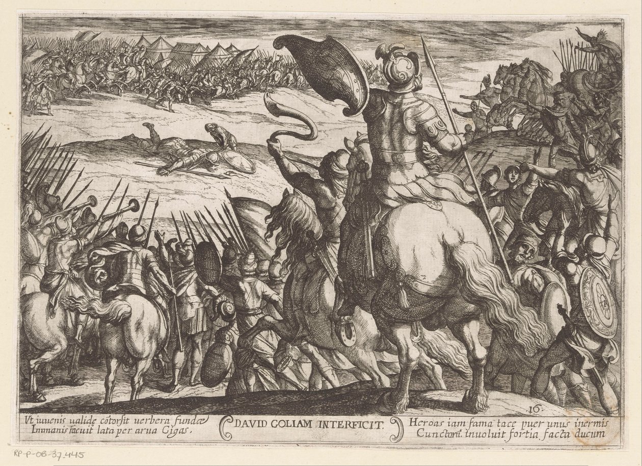 David mata a Goliat David Goliam Interficit (título sobre objeto) Escenas de batalla del Antiguo Testamento (título de la serie) de Antonio Tempesta