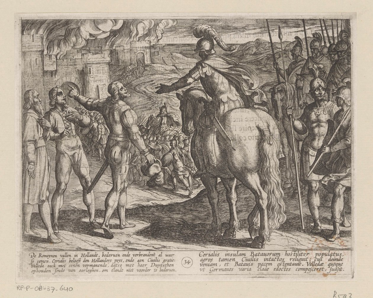 Los romanos queman el campo holandés Las guerras de Batavia contra los romanos (título de la serie) Batavorum cum Romanis Bellum (título de la serie) de Antonio Tempesta