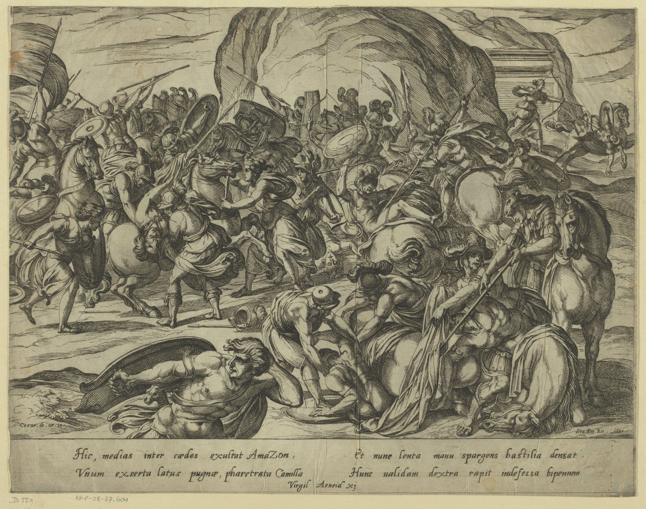 La muerte de Camilo en la batalla de griegos y romanos de Antonio Tempesta