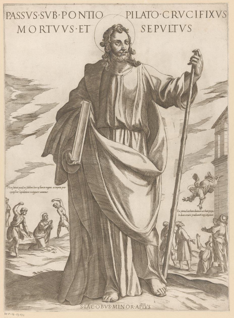 De heilige Jakobus de Mindere Sufriendo bajo Poncio Pilato, crucificado, muerto y sepultado (título sobre el objeto) Cristo, María en de apóstol (título de la serie) de Antonio Tempesta