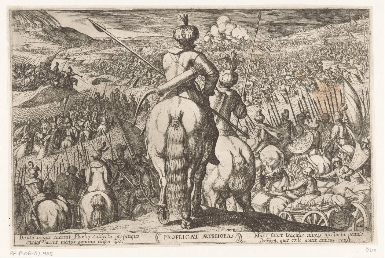 La derrota de los etíopes Profligat Aethiopas (título sobre el objeto) Escenas de batalla del Antiguo Testamento (título de la serie) de Antonio Tempesta