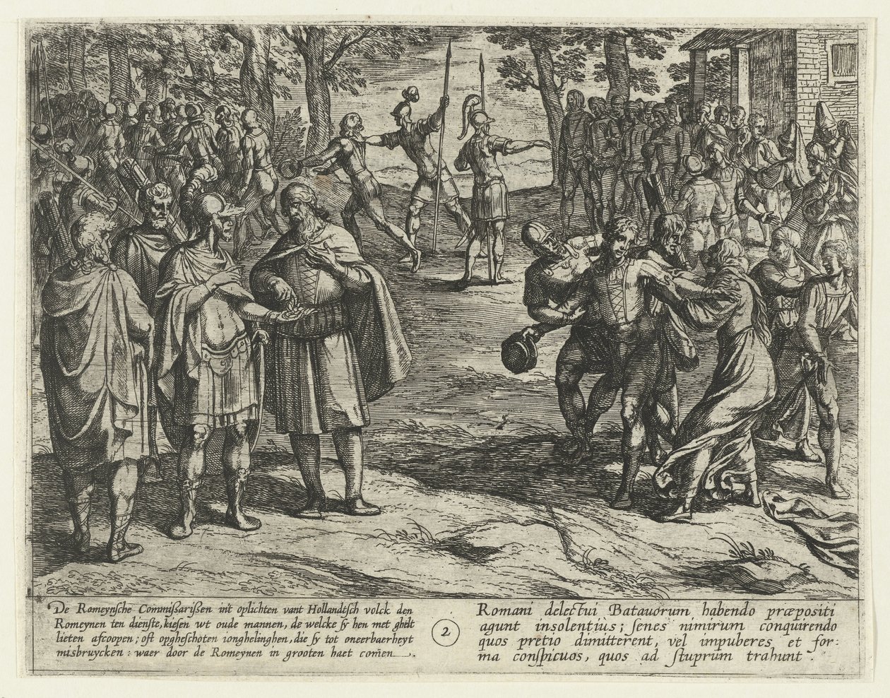 Los viejos bátavos compran su servicio a los romanos, 69-70 La revuelta de Batavia (título de la serie) Batavorum cum Romanis Bellum, à Maíz. Tacito / The Batavian Oft Oude Hollandtsche Krijghe teghen de Romeynen (título de la serie sobre el objeto) de Antonio Tempesta