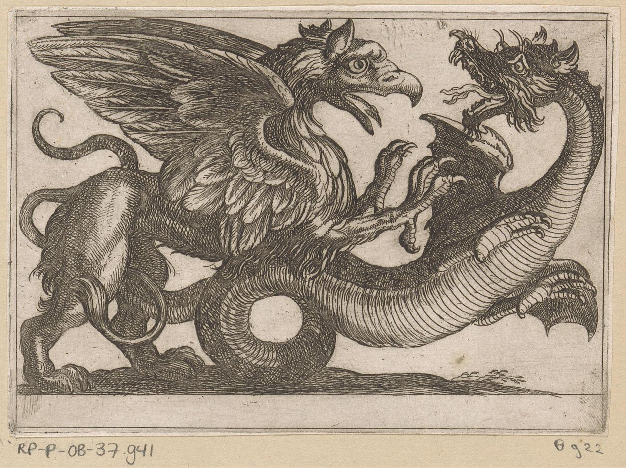 Dragón y grifo en batalla Animales de pelea (título de la serie) de Antonio Tempesta