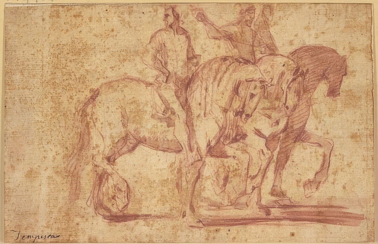 Tres jinetes cabalgando hacia la derecha de Antonio Tempesta