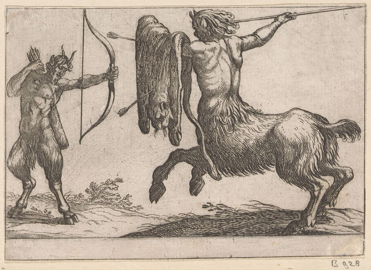 Un centauro atacando a un sátiro. Animales de pelea (título de la serie) de Antonio Tempesta