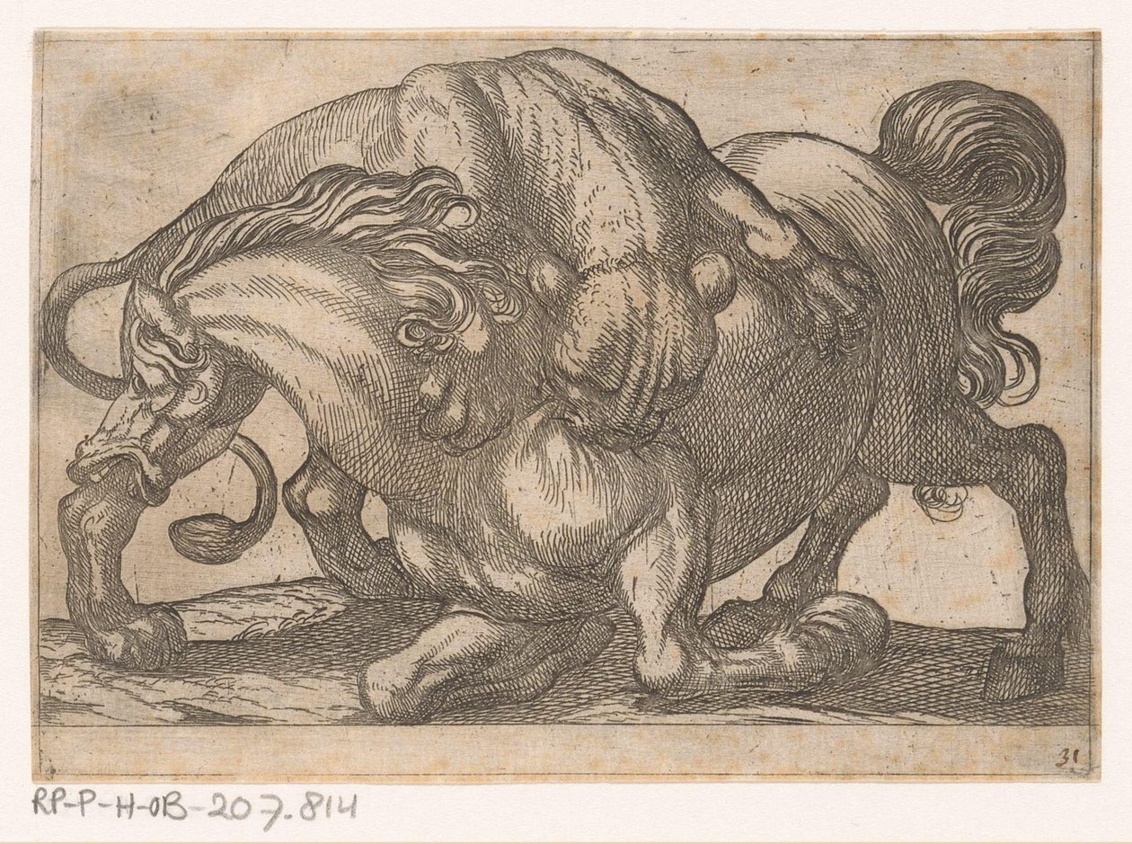 Una leona atacando a un caballo. Animales de pelea (título de la serie) de Antonio Tempesta
