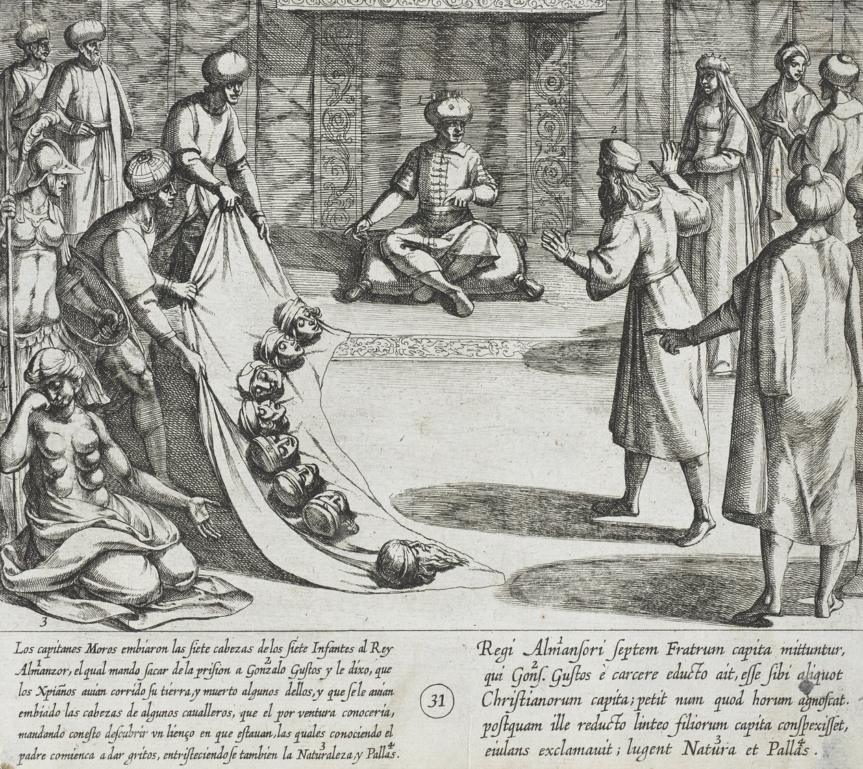 En presencia de Almanzor, Gonzalo Gustos identifica las cabezas cortadas de sus hijos de Antonio Tempesta