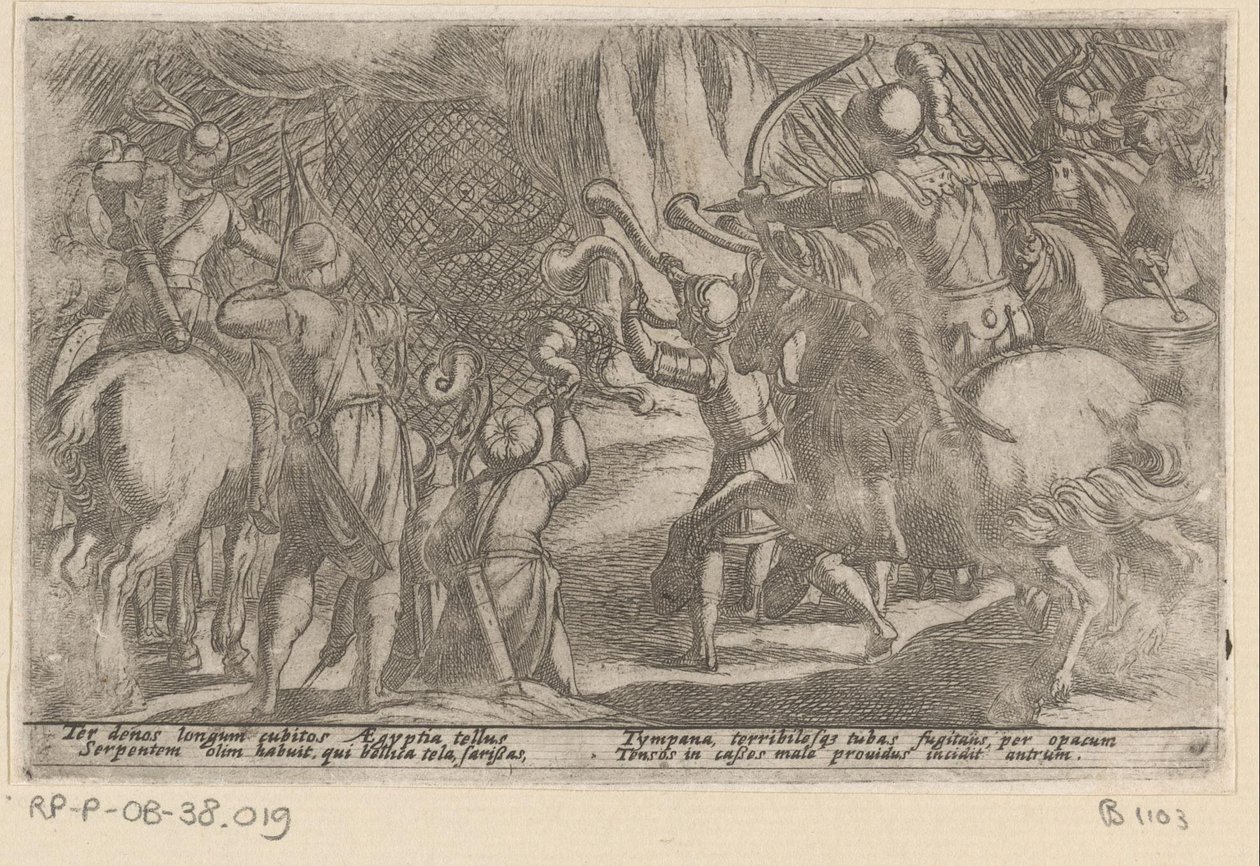 Jagers vangen een reuzenslang Diverse jacht- en strijdscènes (título de la serie) Caza de bestias, pájaros y peces Batallas de bestias: y bestias mutuas (título de la serie) de Antonio Tempesta