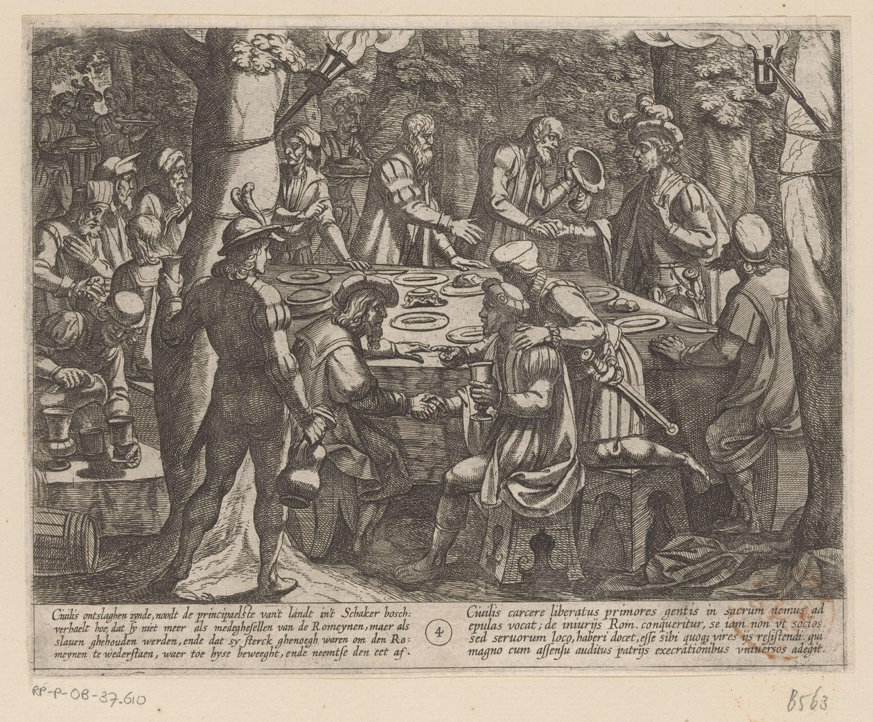 Julius Civilis les dice a los ancianos holandeses que los romanos los tratan como esclavos Las guerras de Batavia contra los romanos (título de la serie) Batavorum cum Romanis Bellum (título de la serie) de Antonio Tempesta