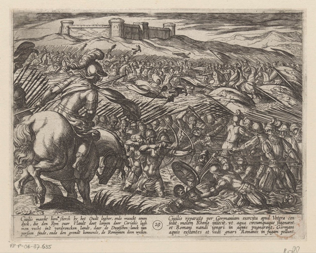 Julius Civilis inunda el país de diques Las guerras de Batavia contra los romanos (título de la serie) Batavorum cum Romanis Bellum (título de la serie) de Antonio Tempesta