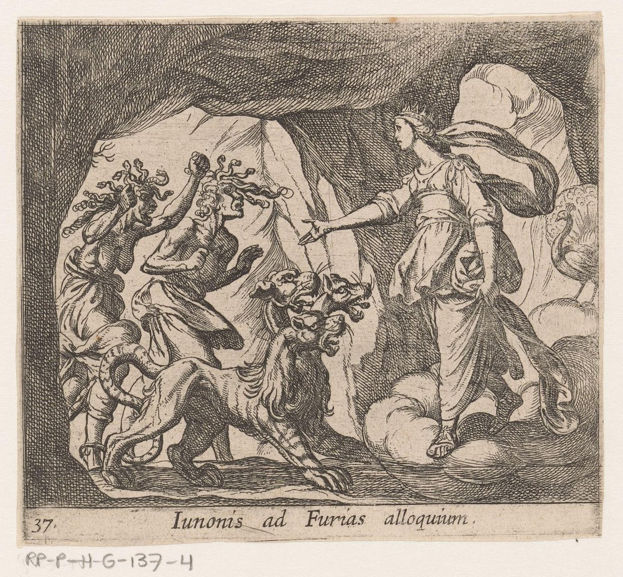 Juno en de Furien bij de port van de Hades Discurso de Juno a las Furias (título en el objeto) Metamorphoseon o transformaciones (título de la serie) Metamorfosen van Ovidius (título de la serie) de Antonio Tempesta