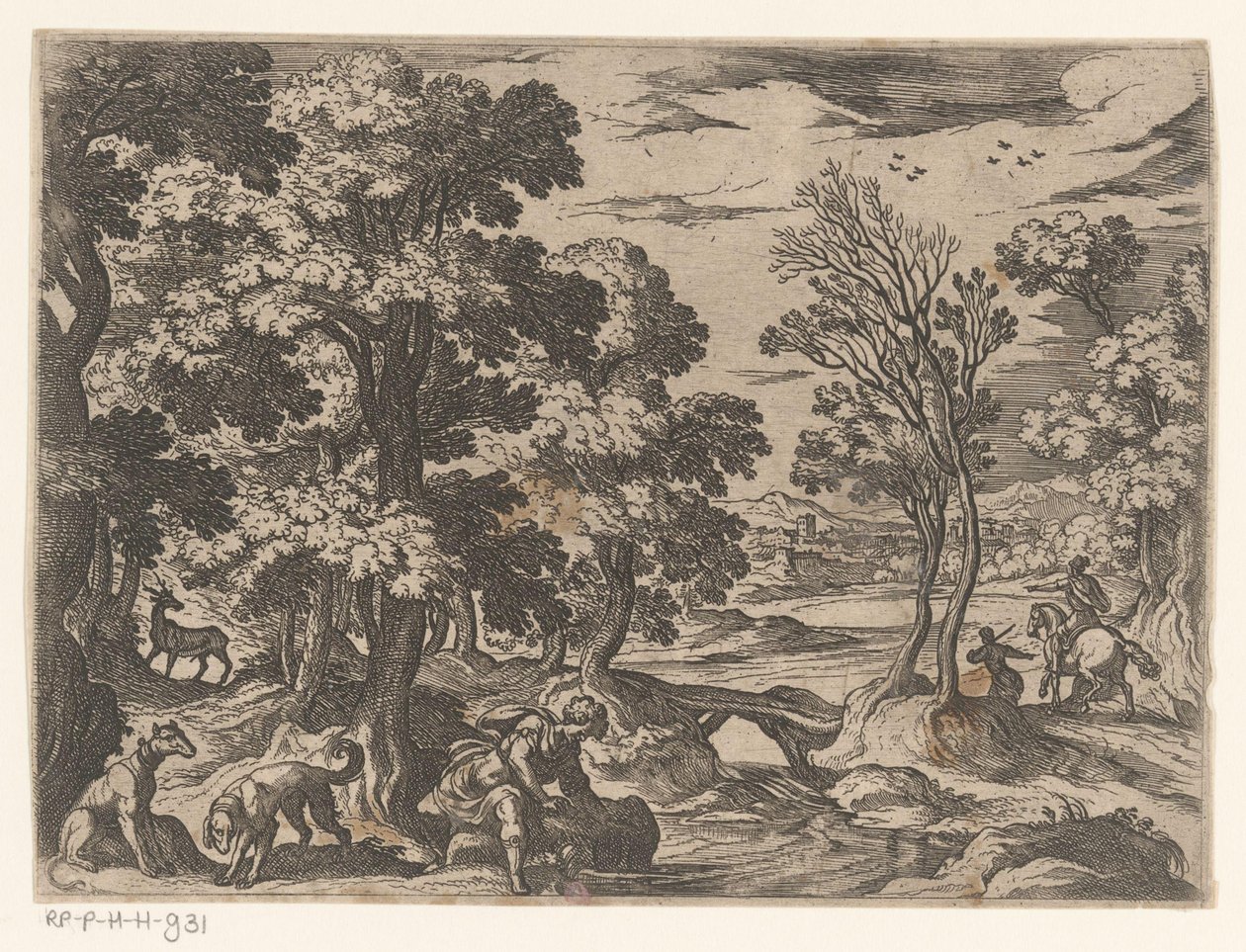 Paisaje con Narciso Paisajes con escenas mitológicas (título de serie) de Antonio Tempesta