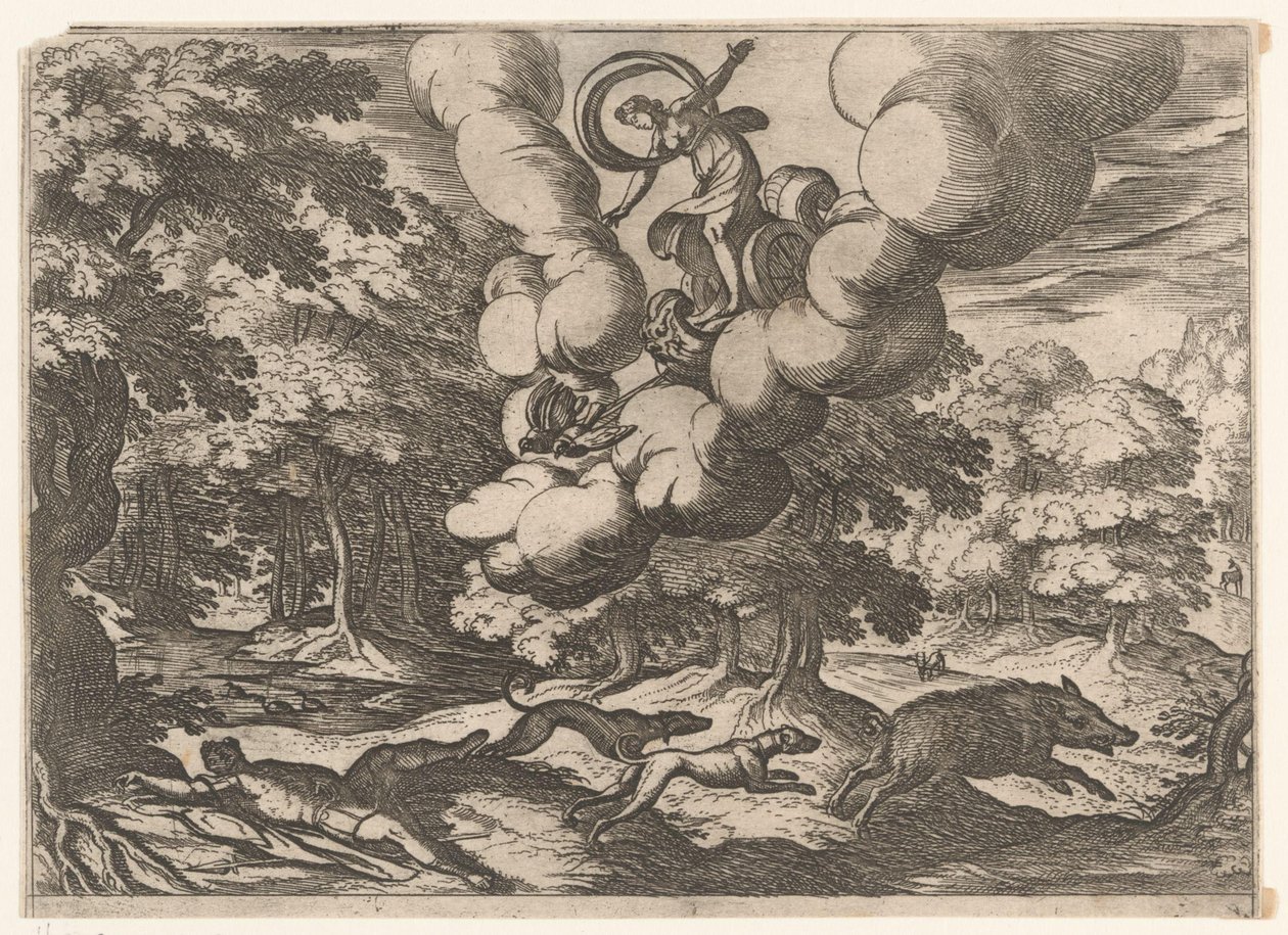 Paisaje con la muerte de Adonis Paisajes con escenas mitológicas (título de serie) de Antonio Tempesta