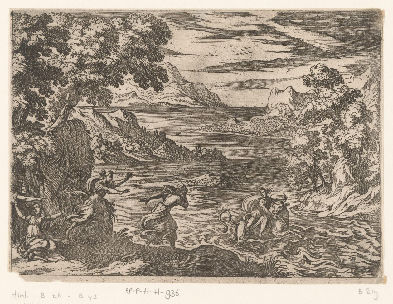 Paisaje con el secuestro de Europa Paisajes con escenas mitológicas (título de serie) de Antonio Tempesta