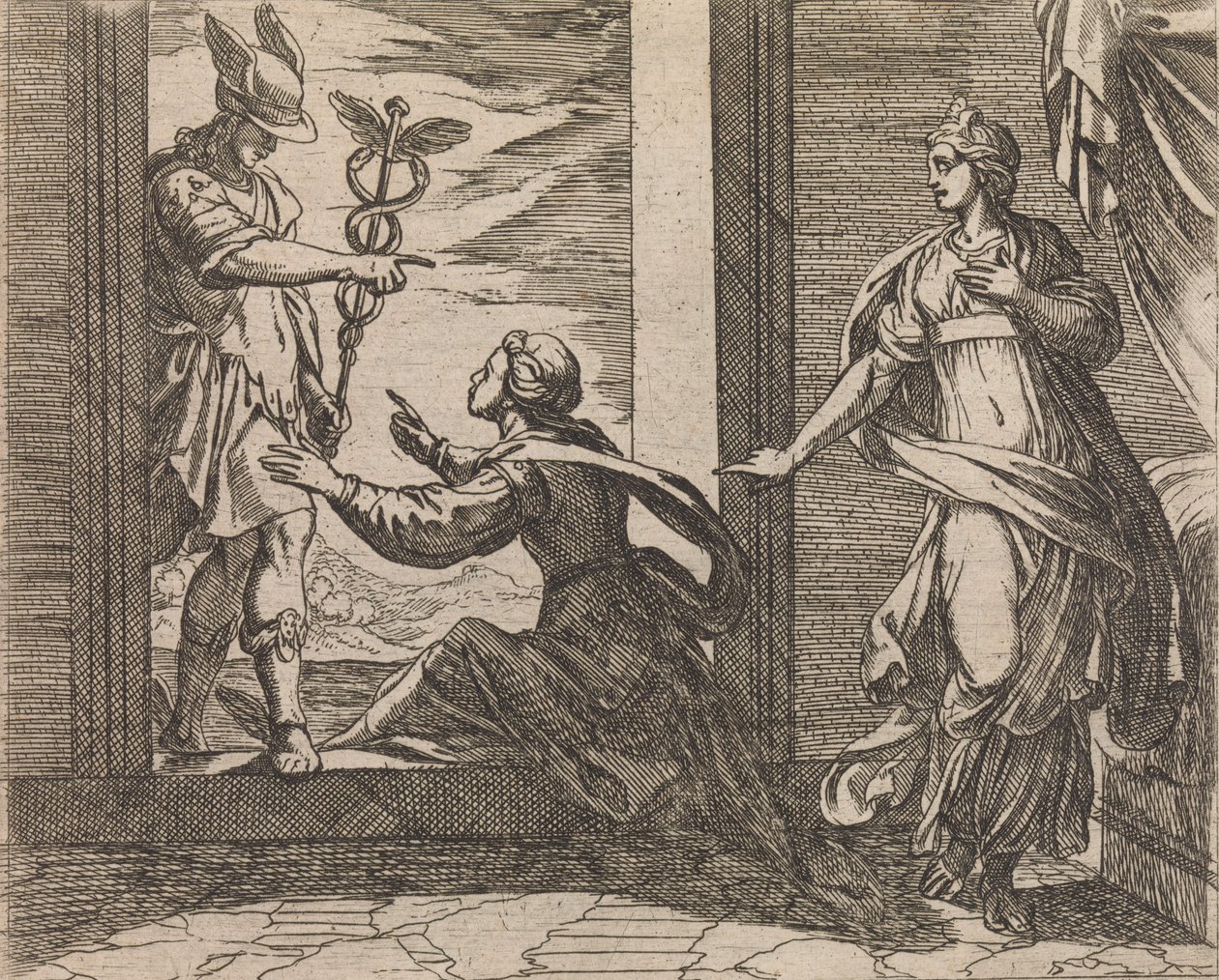 Mercurio convirtiendo a Aglauro en piedra Aglauro a Mercurio en lapidem transfor..., Publicado después de 1606 de Antonio Tempesta