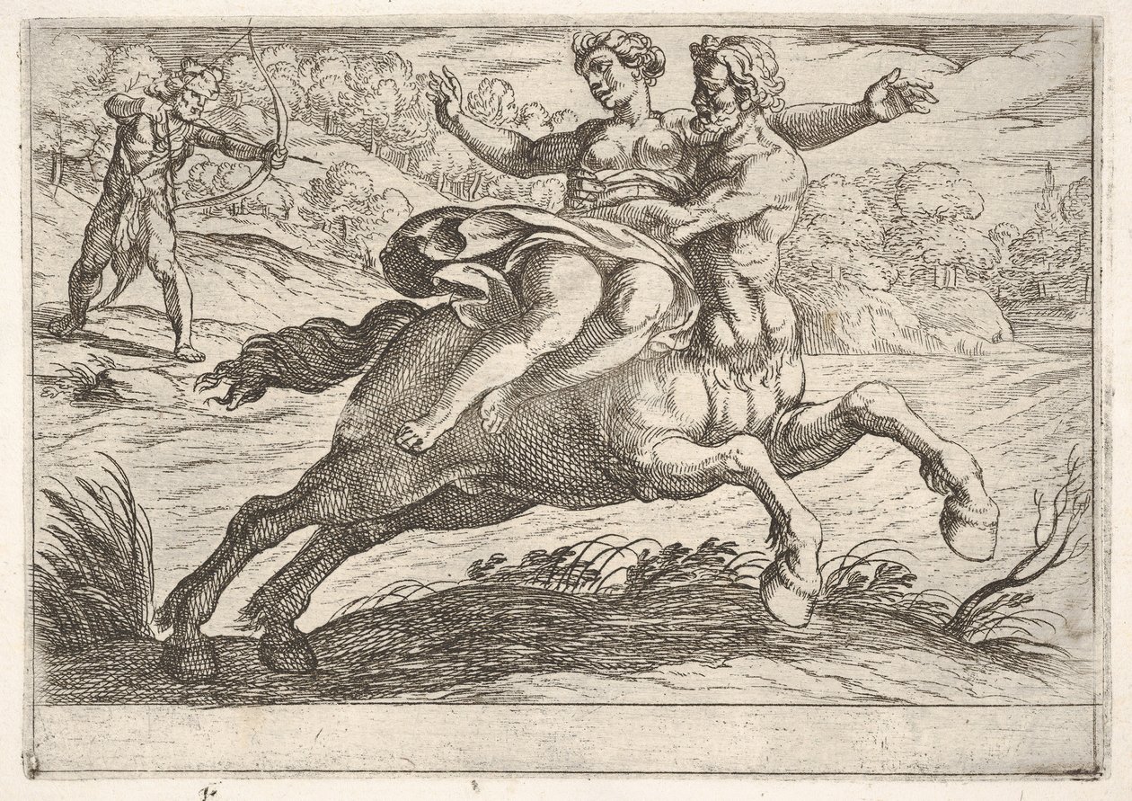 Neso intentando llevarse a Deyanira de Hércules de Antonio Tempesta