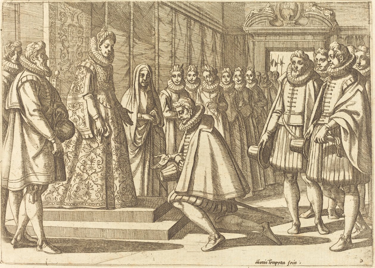 Felipe de España ante Margarita de Austria de Antonio Tempesta