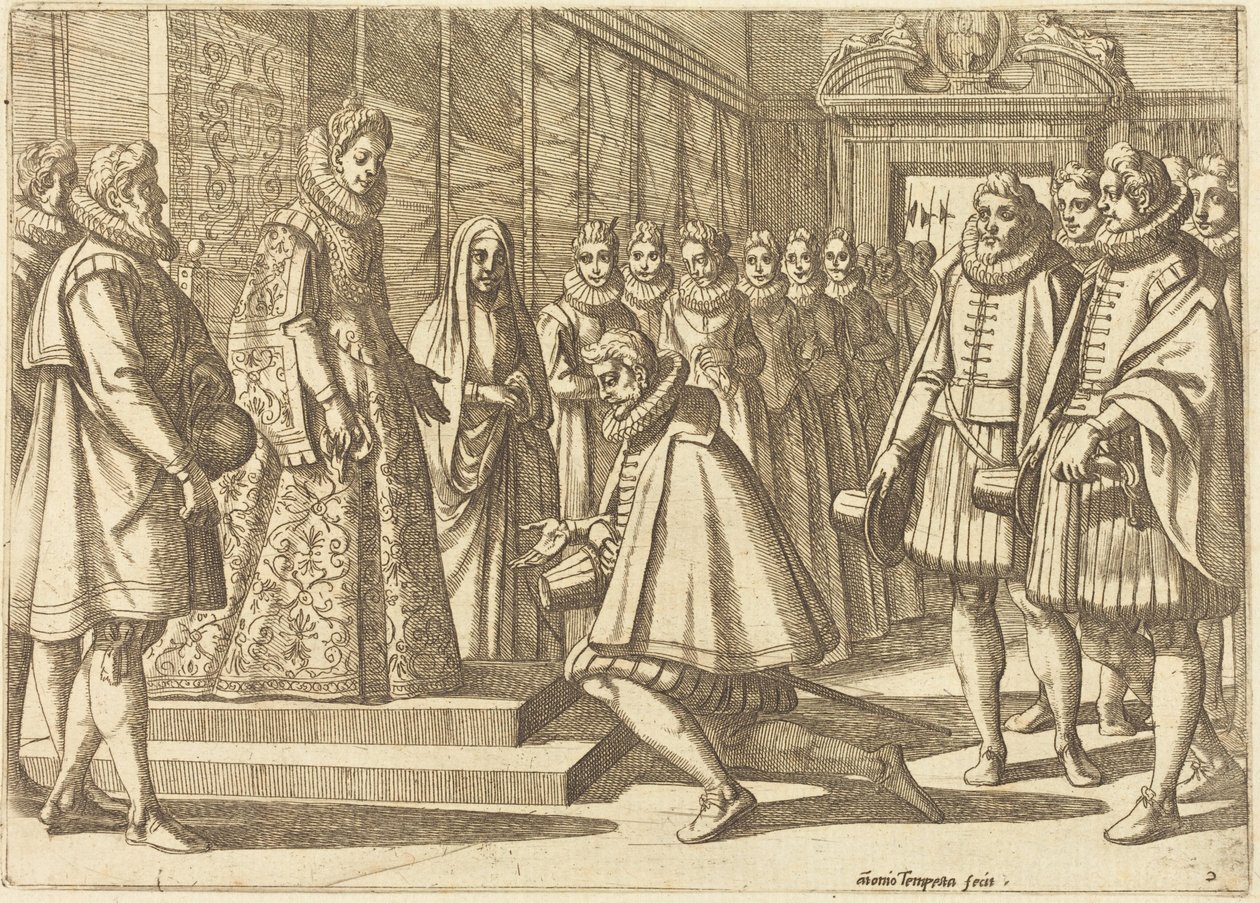 Felipe de España ante Margarita de Austria de Antonio Tempesta
