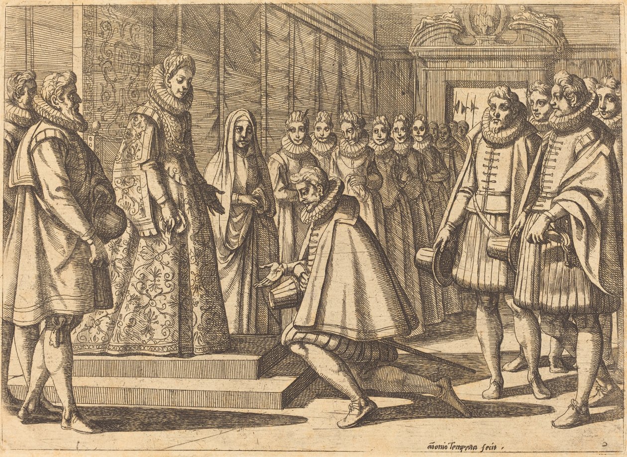 Felipe de España ante Margarita de Austria de Antonio Tempesta