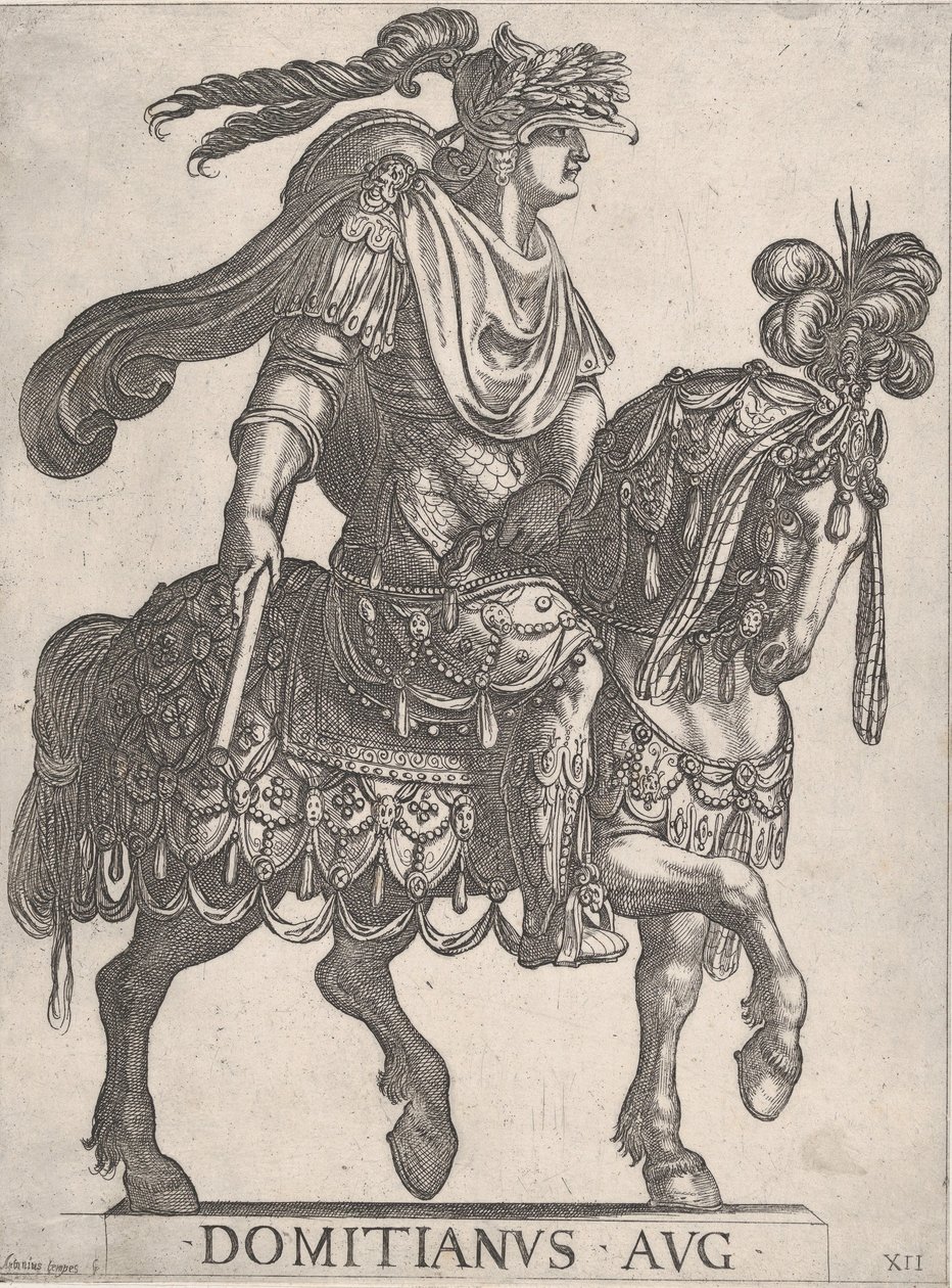 Lámina 12: Emperador Domiciano a caballo mirando a la derecha de los 