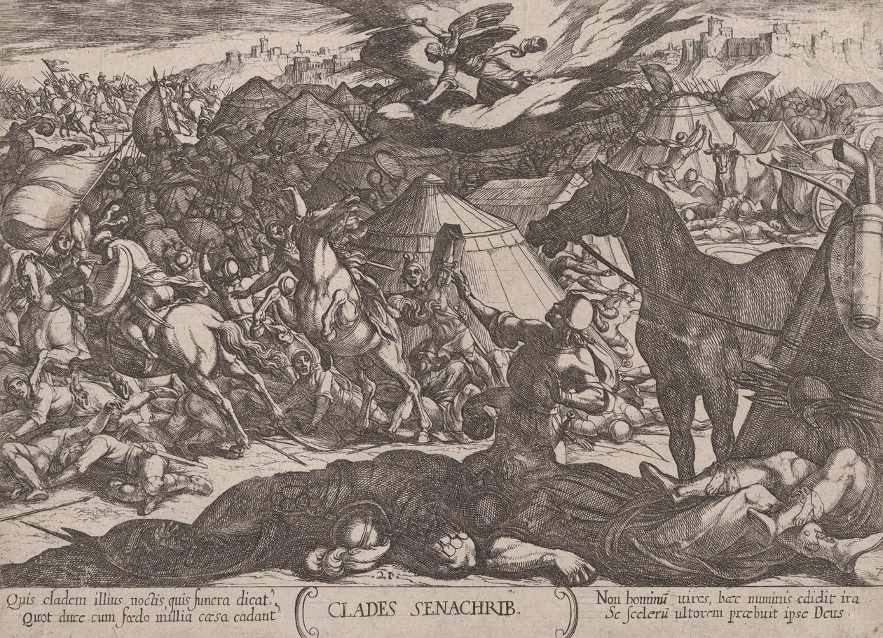 Placa 21: El ángel del Señor venciendo al ejército de Senaquerib, ca. 1590-ca. 1610 de Antonio Tempesta