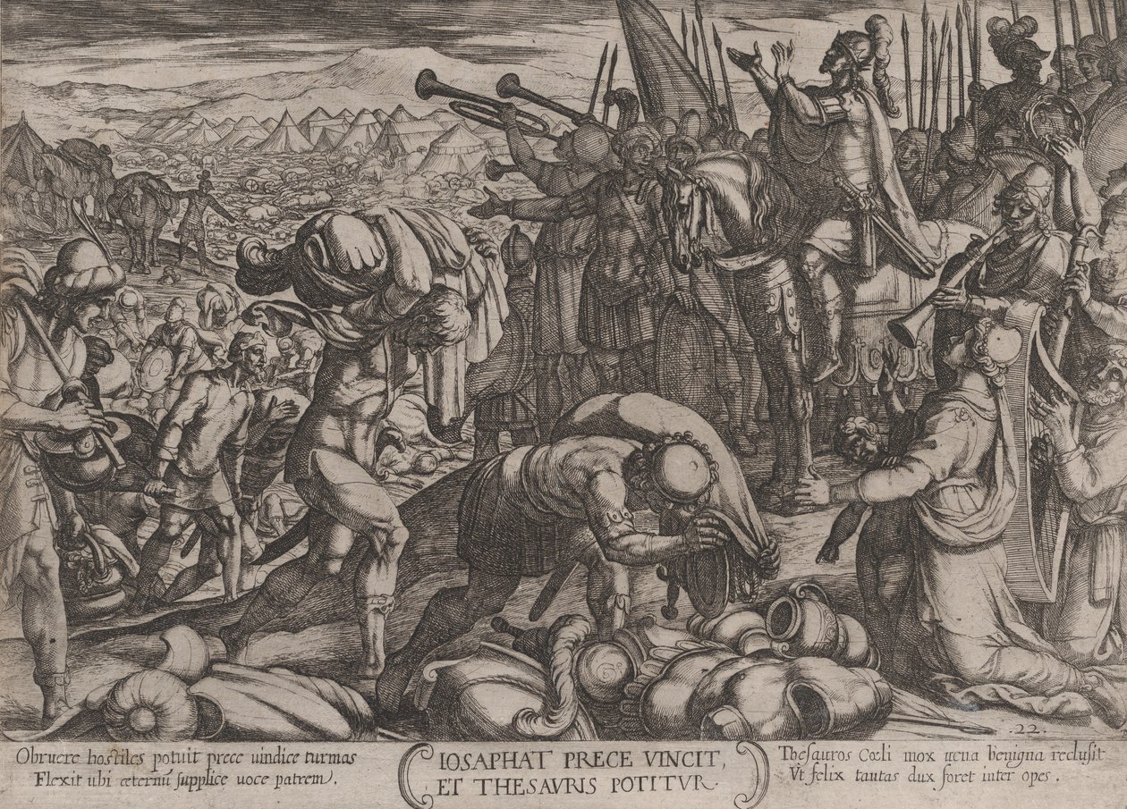 Placa 22: Josaphat agradeciendo a Dios por su victoria, de 