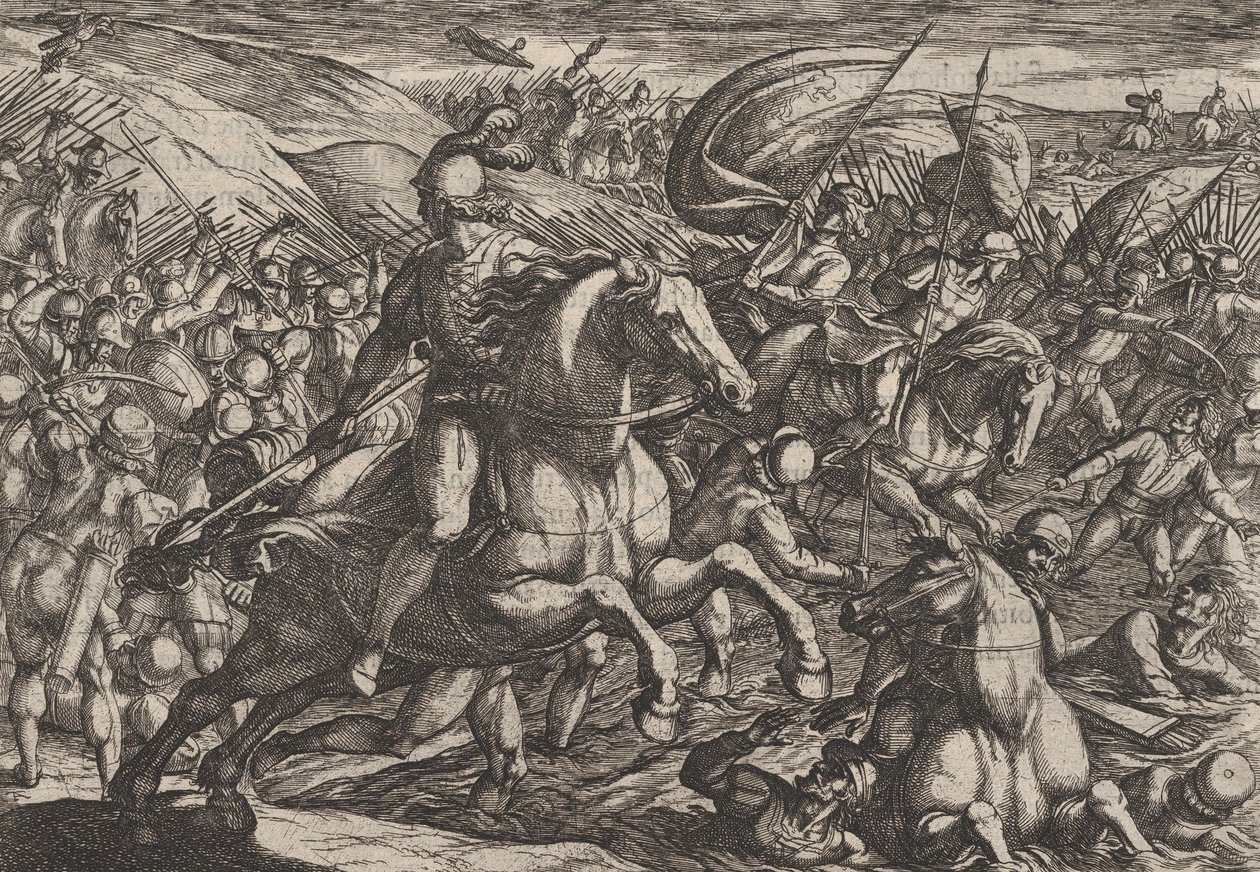 Placa 30: Cerialis Conduciendo a los Holandeses al Rin, de La Guerra de los Romanos Contra..., 1611 de Antonio Tempesta