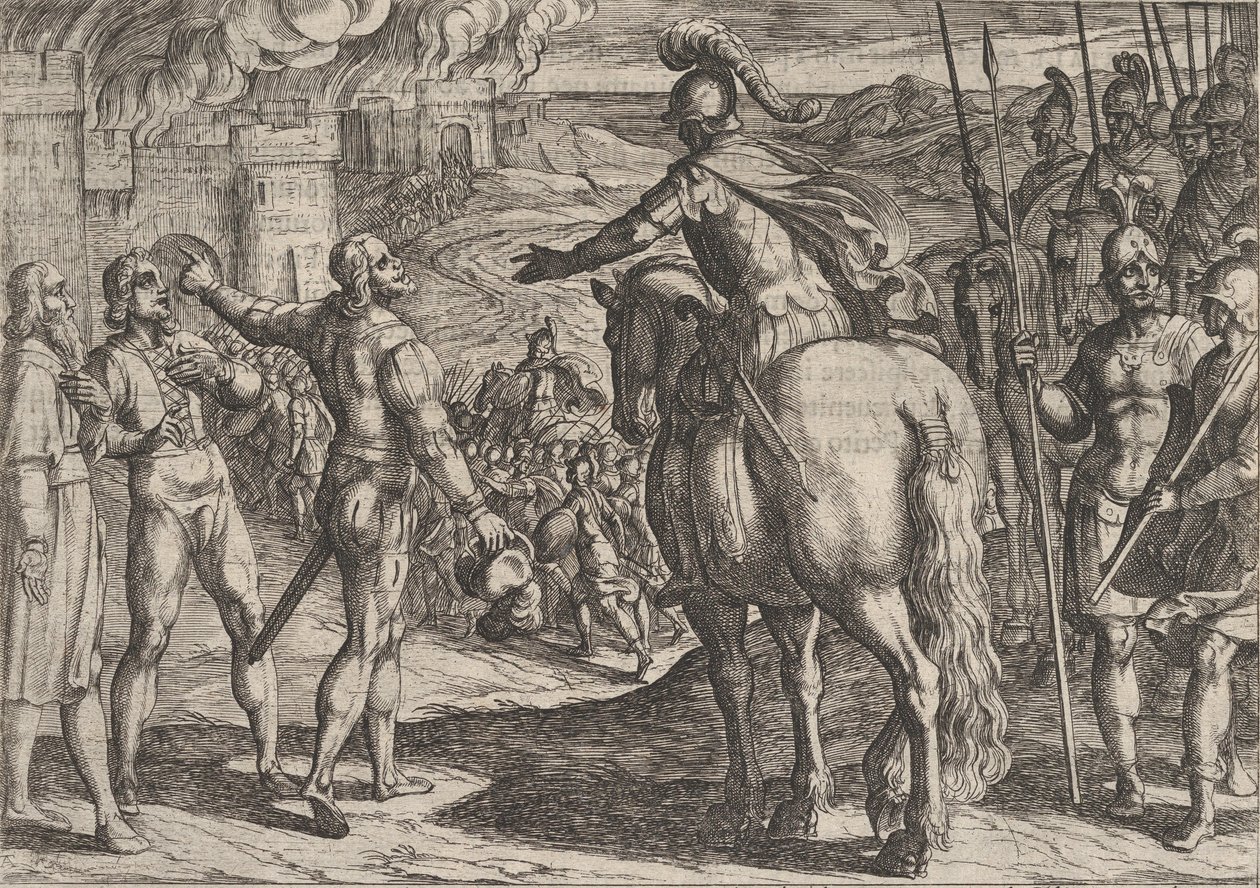 Placa 34: Los romanos quemando el campo holandés, de La guerra de los romanos contra los..., 1611 de Antonio Tempesta