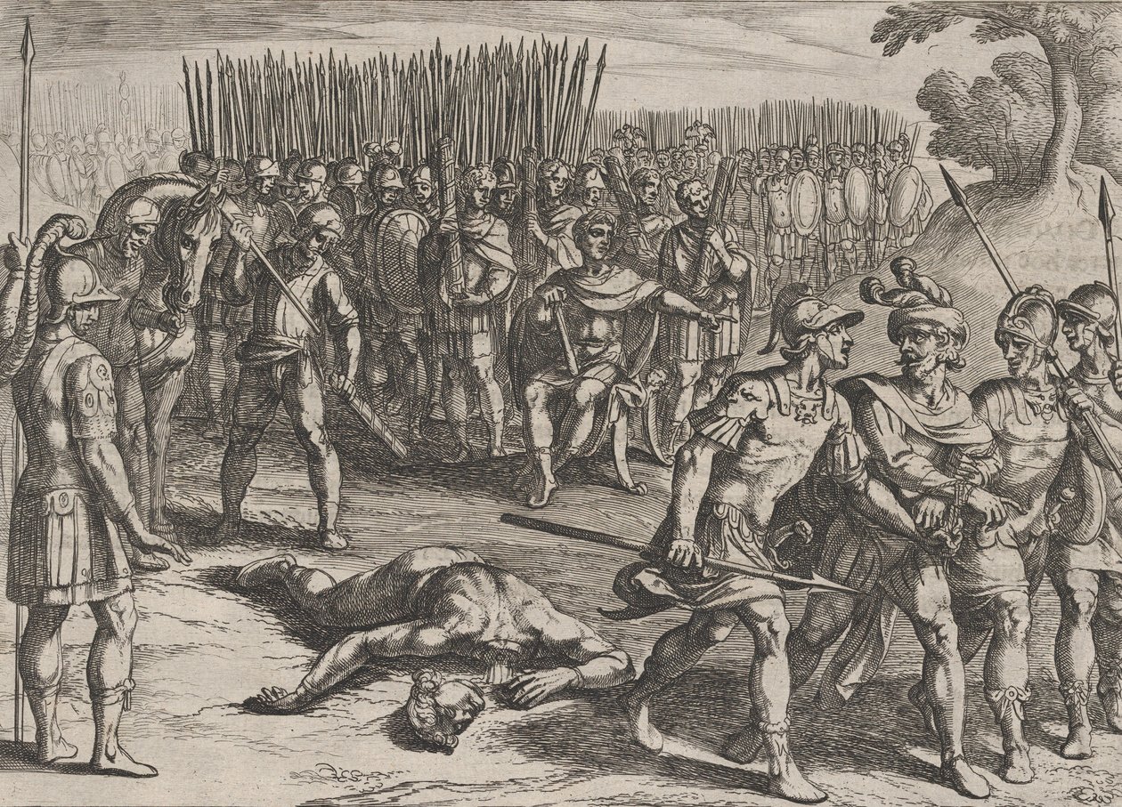 Placa 3: Claudio Civilis arrestado y su hermano Paulus decapitado, de La Guerra de los Ro..., 1611 de Antonio Tempesta