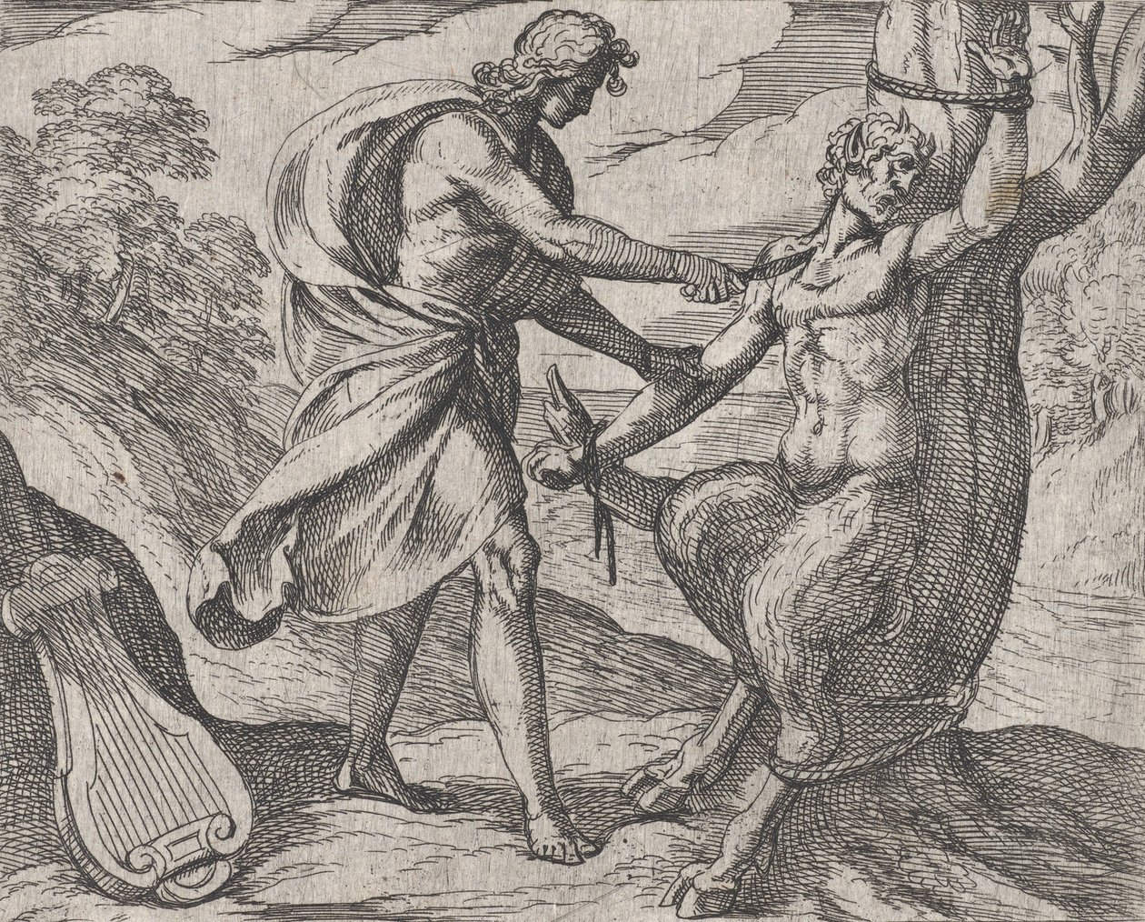 Placa 58: Apolo matando a Marsyas Marsyas victus ab Apolline excoriatur, de las 