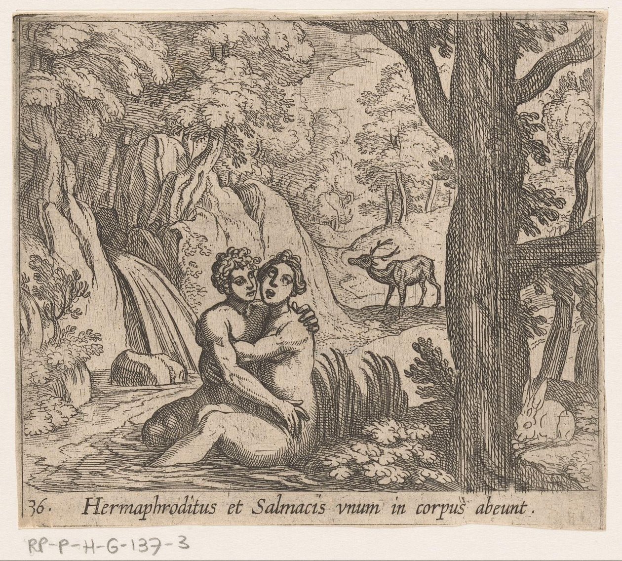 Salmacis y Hermafrodito Hermaphroditus y Salmacius parten como un solo cuerpo (título sobre el objeto) Metamorphoseon o transformaciones (título de la serie) Metamorfosen van Ovidius (título de la serie) de Antonio Tempesta