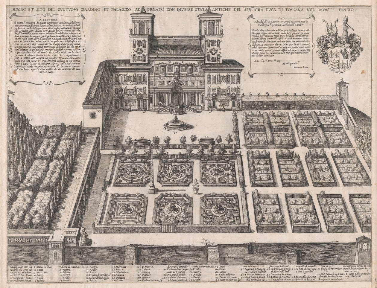 Speculum Romanae Magnificentiae: Palacio y jardines de Monte Pincio, mediados del siglo XVI de Antonio Tempesta