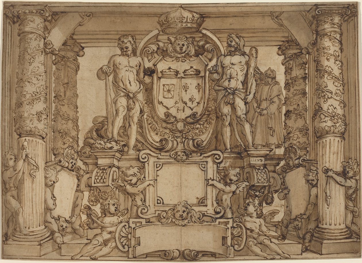 Un diseño arquitectónico en honor a Enrique IV, el Hércules Galo de Antonio Tempesta or Agostino Ciampelli