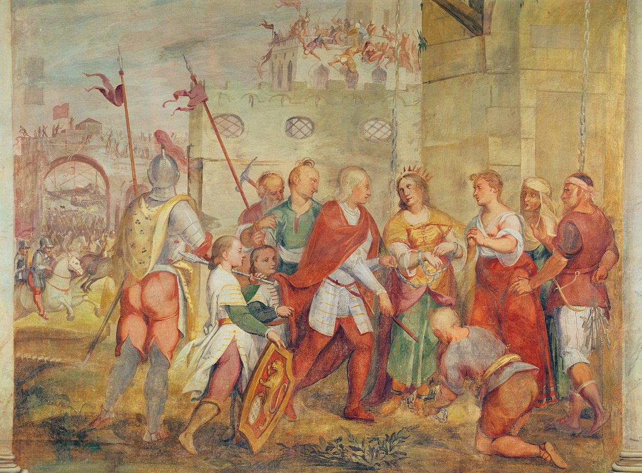 Jacopo Barbarigo liberando a la Reina Margarita de Hungría de los turcos en 1426 de Antonio Vassilacchi