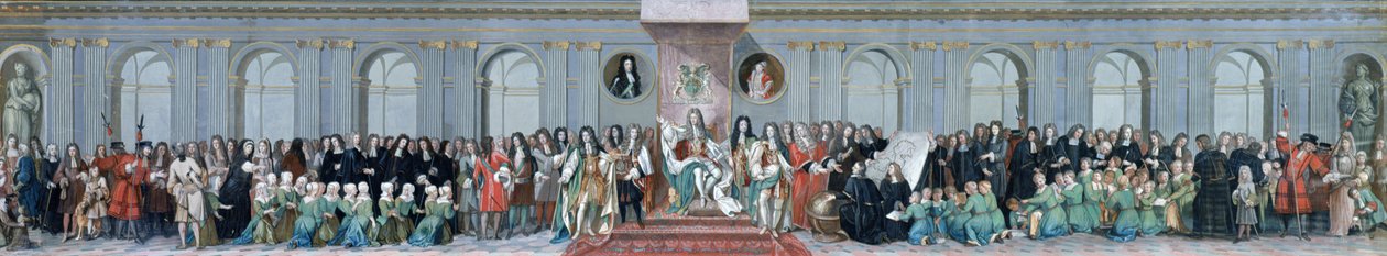 Jacobo II (1633-1701) recibiendo a los eruditos matemáticos del Hospital de Cristo de Antonio Verrio