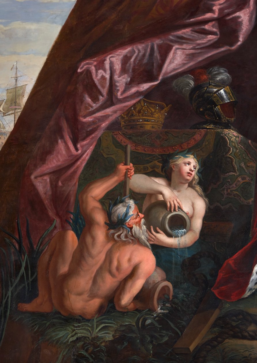 Tritón y nereida, detalle del Salón de la Reina de Antonio Verrio