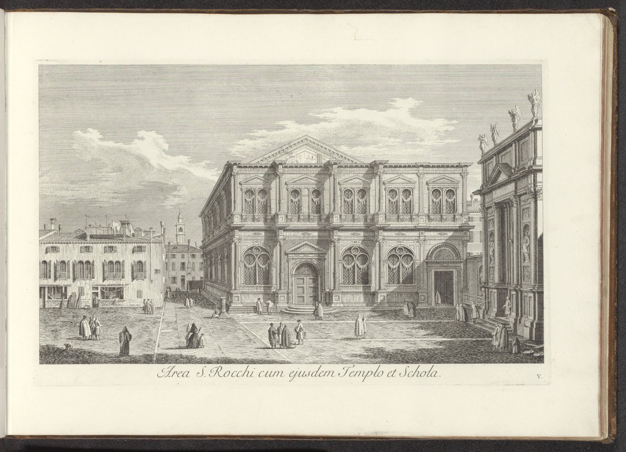 Gezicht op Campo San Rocco te Venetië Área de St. Rocchi con el Templo y Schola (título sobre objeto) Gezichten op gebouwen en pleinen in Venetië (título de la serie) Vistas más famosas de la ciudad de Venecia de Antonio Visentini