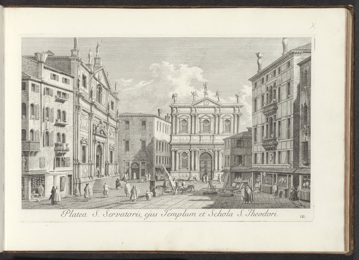 Gezicht op Campo San Salvador te Venetië La calle de San Salvador, su Templo y la Escuela de San Teodoro (título sobre el objeto) Gezichten op gebouwen en pleinen in Venetië (título de la serie) Vistas más famosas de la ciudad de Venecia de Antonio Visentini