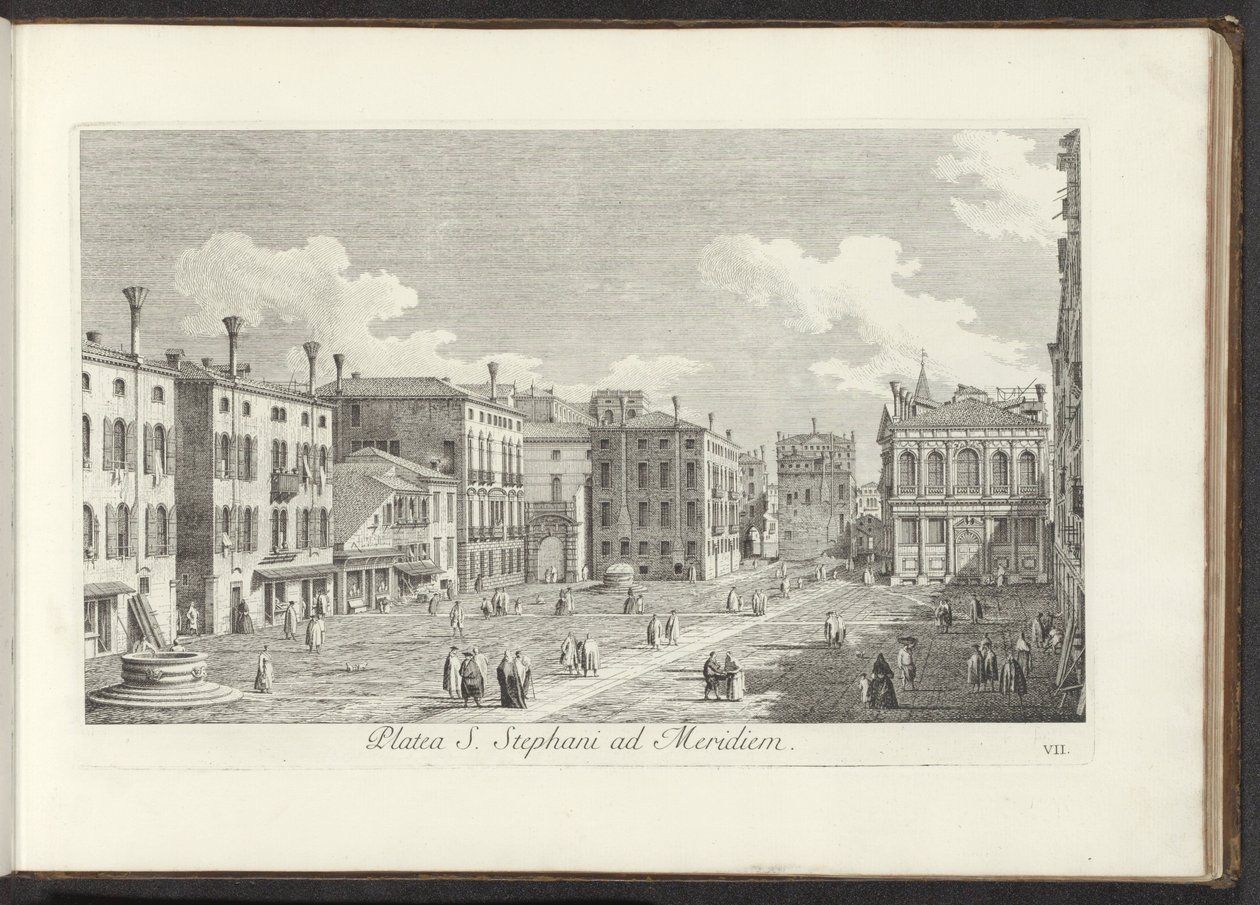 Gezicht op Campo Santo Stefano te Venetië La calle de St. Staphanes al sur (título sobre objeto) Gezichten op gebouwen en pleinen in Venetië (título de la serie) Las vistas más famosas de la ciudad de Venecia, de las 38 pinturas de bronce del Canal de Anto de Antonio Visentini