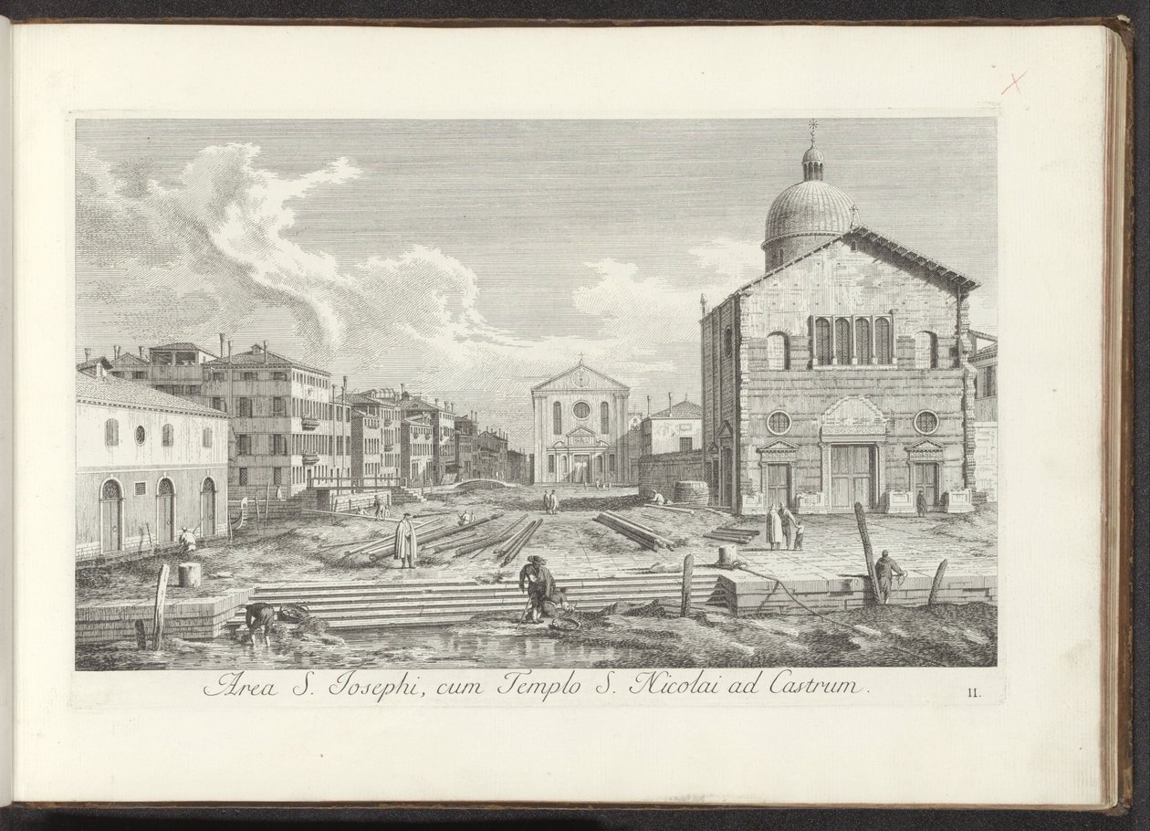 Gezicht op de Chiesa di San Giuseppe di Castello te Venetië El área de San José, con el Templo de San Nicolás en el Castillo (título sobre el objeto) Gezichten op gebouwen en pleinen in Venetië (título de la serie) Las vistas más famosas de la ciudad de Ve de Antonio Visentini